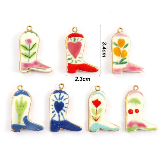 Picture of Eco-friendly PVD Vacuum Plating 304 Stainless Steel & Ceramic West Cowboy Pendants 18K Real Gold Plated Multicolor Boots 3.4cm x 2.3cm