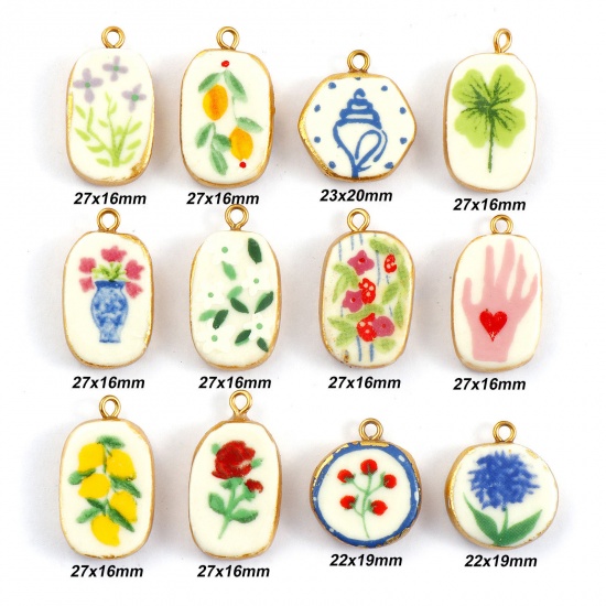 Immagine di 2 Pz Placcatura Sottovuoto PVD Ecologica 304 Acciaio Inossidabile & Ceramica Ciondoli 18K Vero Oro Placcato Multicolore