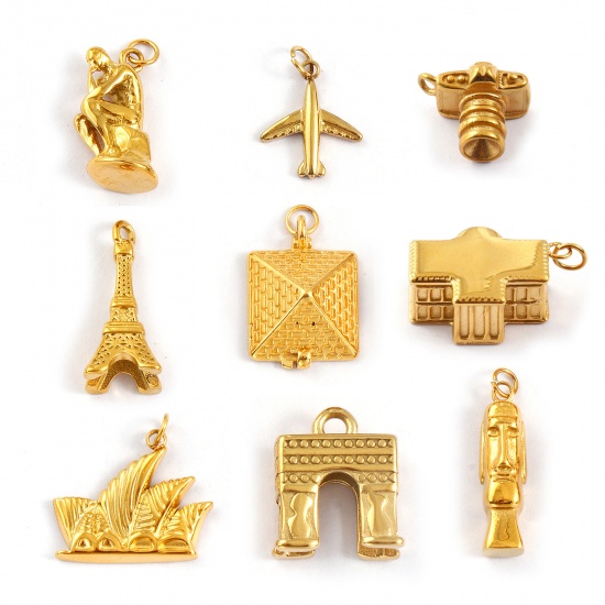 Immagine di 1 Pz Placcatura Sottovuoto PVD Ecologica 304 Acciaio Inossidabile Viaggio Ciondoli 18K Vero Oro Placcato 3D
