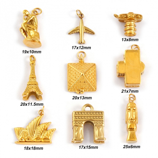 Immagine di 1 Pz Placcatura Sottovuoto PVD Ecologica 304 Acciaio Inossidabile Viaggio Ciondoli 18K Vero Oro Placcato 3D