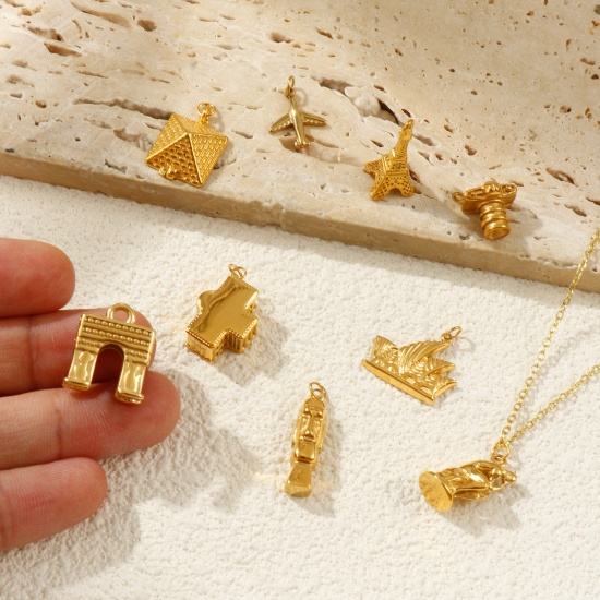 Immagine di 1 Pz Placcatura Sottovuoto PVD Ecologica 304 Acciaio Inossidabile Viaggio Ciondoli 18K Vero Oro Placcato 3D