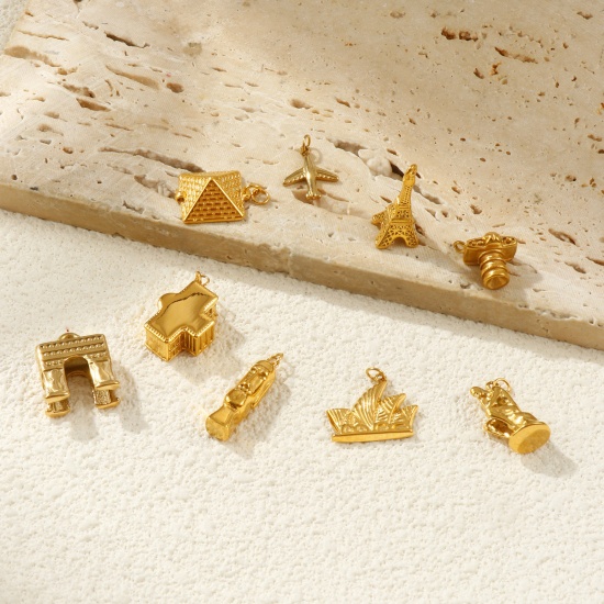 Immagine di 1 Pz Placcatura Sottovuoto PVD Ecologica 304 Acciaio Inossidabile Viaggio Ciondoli 18K Vero Oro Placcato 3D