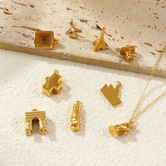 Immagine di 1 Pz Placcatura Sottovuoto PVD Ecologica 304 Acciaio Inossidabile Viaggio Ciondoli 18K Vero Oro Placcato 3D