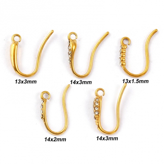 Immagine di 2 Pz Placcatura Sottovuoto PVD Ecologica 304 Acciaio Inossidabile Squisito Orecchini con Ganci a Filo per Orecchio per Accessori per la Creazione di Gioielli Fai-da-te 18K Vero Oro Placcato Con anello Aperto Posta/Filo Dimensione: 1mm(18 misura)