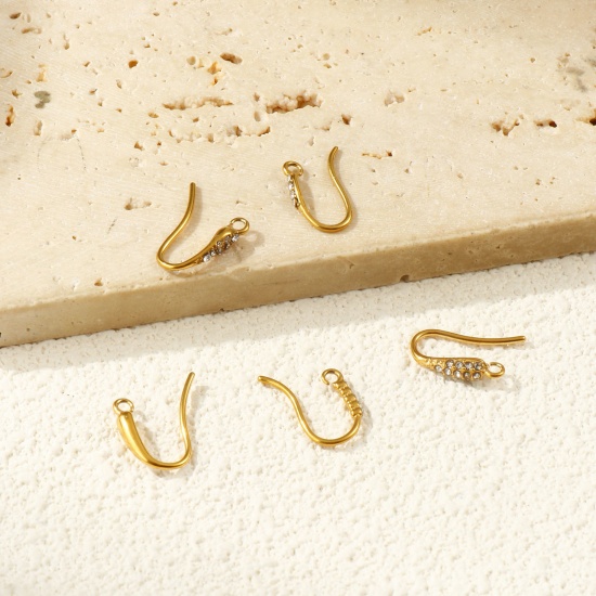 Immagine di 2 Pz Placcatura Sottovuoto PVD Ecologica 304 Acciaio Inossidabile Squisito Orecchini con Ganci a Filo per Orecchio per Accessori per la Creazione di Gioielli Fai-da-te 18K Vero Oro Placcato Con anello Aperto Posta/Filo Dimensione: 1mm(18 misura)