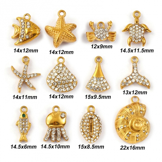 Picture of Eco-friendly PVD Vacuum Plating 304 Stainless Steel Ocean Jewelry Charms 18K Real Gold Plated