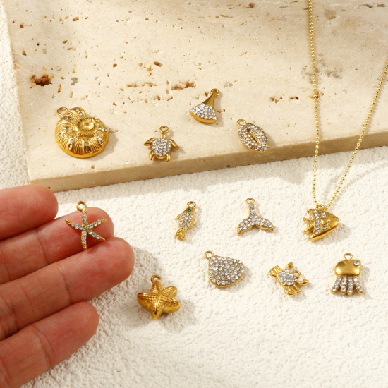Picture of Eco-friendly PVD Vacuum Plating 304 Stainless Steel Ocean Jewelry Charms 18K Real Gold Plated