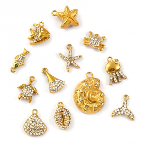 Picture of Eco-friendly PVD Vacuum Plating 304 Stainless Steel Ocean Jewelry Charms 18K Real Gold Plated