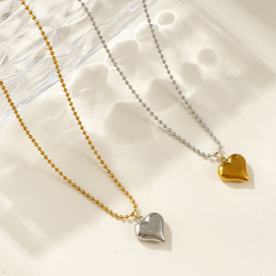 Picture of Multicolor Ball Chain Heart Pendant Charm Necklace, 304 Stainless Steel For Women, Valentine's Day Dainty Gift, Eco-friendly