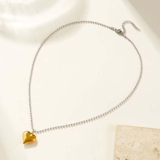 Picture of Multicolor Ball Chain Heart Pendant Charm Necklace, 304 Stainless Steel For Women, Valentine's Day Dainty Gift, Eco-friendly