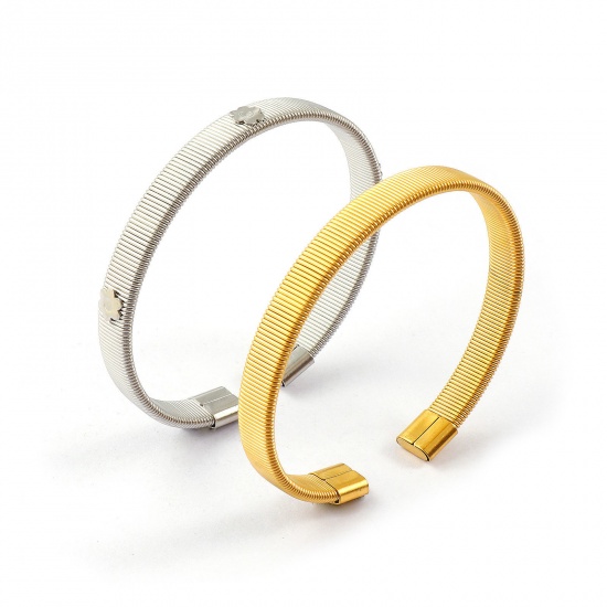 Immagine di 1 Pz Ecologico Minimalista Squisito Vero Oro Placcato 304 Acciaio Inossidabile Striscia Aprire Braccialetti Per Donne Regalo 19cm Lunghezza