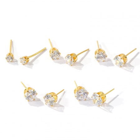 1 Pair Sterling Silver Exquisite Ear Post Stud Earrings Gold Plated Clear Cubic Zirconia With Stoppers Post/ Wire Size: 0.7mm(21 gauge) 1 Pair Sterling Silver Exquisite Ear Post Stud Earrings Gold Plated Clear Cubic Zirconia With Stoppers Post/ Wire Size: 0.7mm(21 gauge)