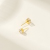 1 Pair Sterling Silver Exquisite Ear Post Stud Earrings Gold Plated Clear Cubic Zirconia With Stoppers Post/ Wire Size: 0.7mm(21 gauge) の画像