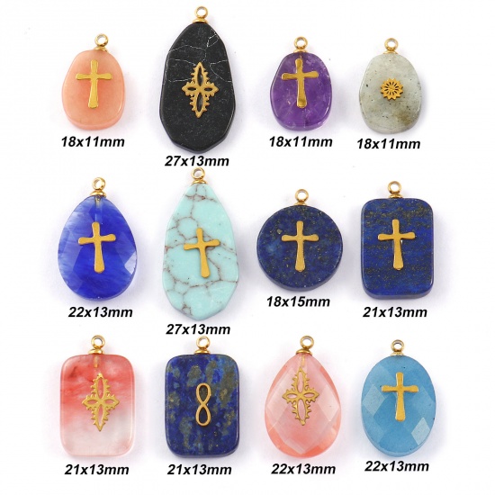 Picture of Eco-friendly 304 Stainless Steel & Gemstone Geometric Charms Gold Plated Multicolor Cross