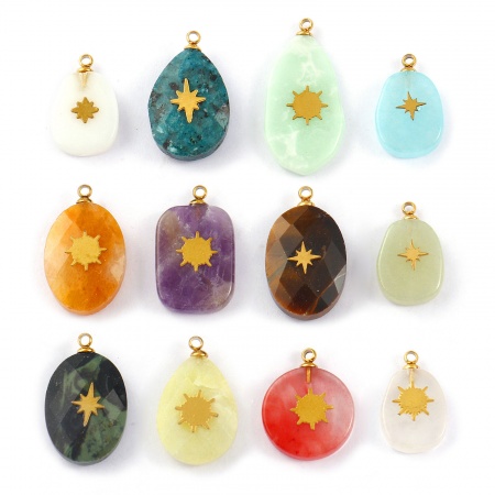 Immagine di 1 Pz Ecologico 304 Acciaio Inossidabile & Gemma Geometrico Ciondoli Oro Placcato Multicolore Stella