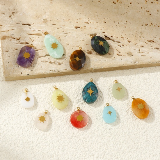 Immagine di 1 Pz Ecologico 304 Acciaio Inossidabile & Gemma Geometrico Ciondoli Oro Placcato Multicolore Stella