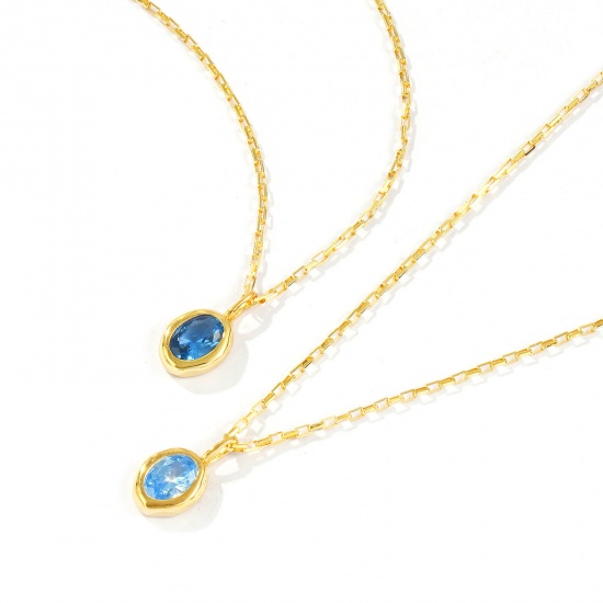 Imagen de 1 Piece Sterling Silver & Cubic Zirconia Birthstone Pendant Charm Necklace 18K Gold Plated Oval 45cm(17.7") long