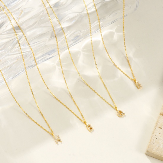 Bild von 1 Piece Sterling Silver Capital Alphabet Initial Letter Name Pendant Charm Necklace 18K Gold Plated Message " A-Z " Clear Cubic Zirconia 45cm(17.7") long