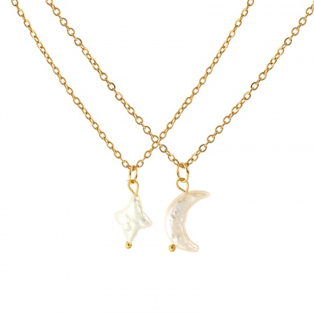 18K Real Gold Plated Link Cable Chain Pendant Charm Necklace, 304 Stainless Steel & Natural Pearl 45cm(17.7") + 5cm(2"), For Women, White Baroque Dainty Gift, Eco-friendly PVD Vacuum Plating, 1 Piece