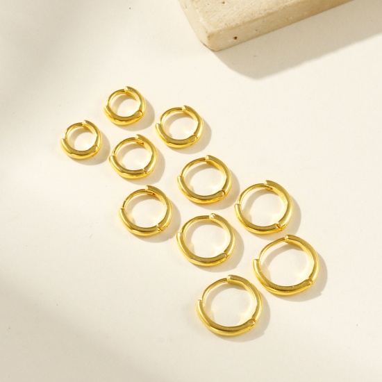 Picture of 1 Pair Sterling Silver Exquisite Hoop Earrings Gold Plated Post/ Wire Size: 0.8mm(20 gauge)