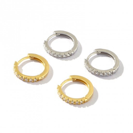 Picture of 1 Pair Sterling Silver Exquisite Hoop Earrings Multicolor Clear Cubic Zirconia Micro Pave