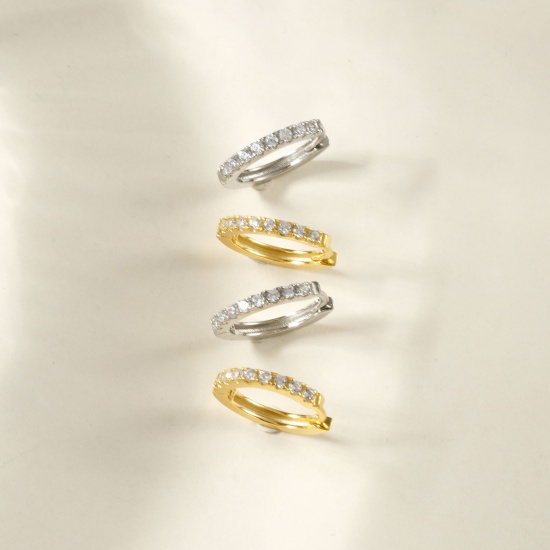 Picture of 1 Pair Sterling Silver Exquisite Hoop Earrings Multicolor Clear Cubic Zirconia Micro Pave