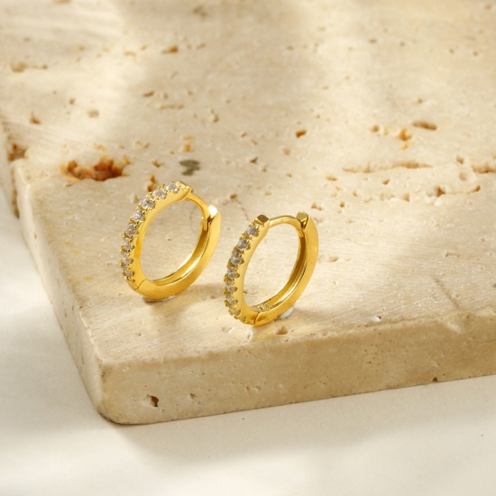 Picture of 1 Pair Sterling Silver Exquisite Hoop Earrings Multicolor Clear Cubic Zirconia Micro Pave