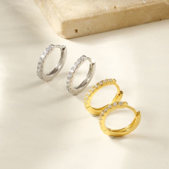 Picture of 1 Pair Sterling Silver Exquisite Hoop Earrings Multicolor Clear Cubic Zirconia Micro Pave