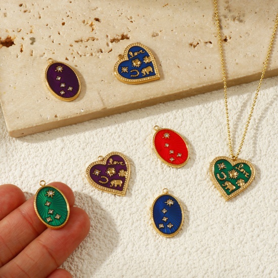Picture of Eco-friendly PVD Vacuum Plating 304 Stainless Steel & Cubic Zirconia Charms 18K Real Gold Plated Enamel