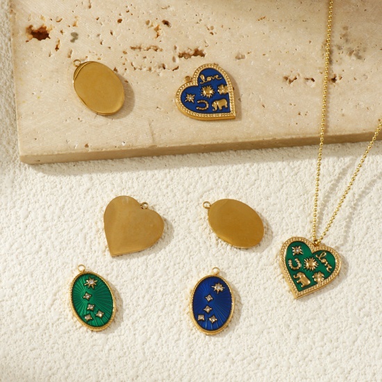 Picture of Eco-friendly PVD Vacuum Plating 304 Stainless Steel & Cubic Zirconia Charms 18K Real Gold Plated Enamel