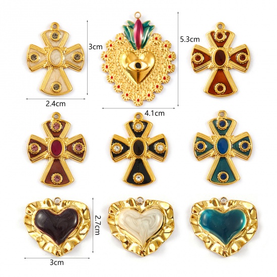 Picture of Eco-friendly PVD Vacuum Plating 304 Stainless Steel Charms 18K Real Gold Plated Enamel
