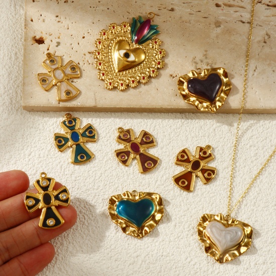 Picture of Eco-friendly PVD Vacuum Plating 304 Stainless Steel Charms 18K Real Gold Plated Enamel