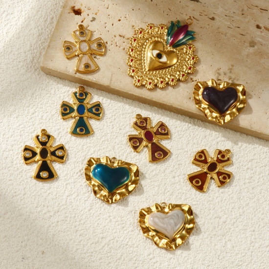 Picture of Eco-friendly PVD Vacuum Plating 304 Stainless Steel Charms 18K Real Gold Plated Enamel