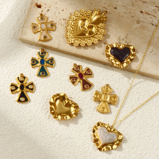 Picture of Eco-friendly PVD Vacuum Plating 304 Stainless Steel Charms 18K Real Gold Plated Enamel