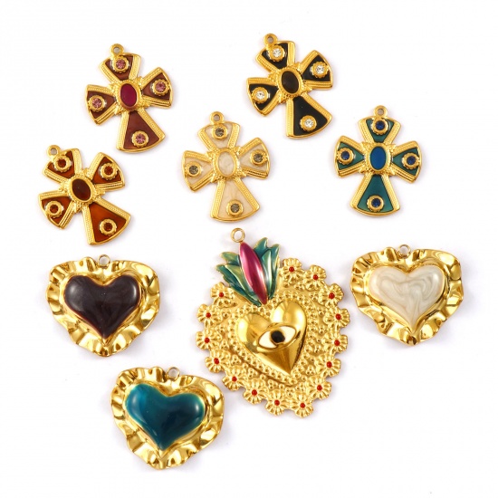 Picture of Eco-friendly PVD Vacuum Plating 304 Stainless Steel Charms 18K Real Gold Plated Enamel