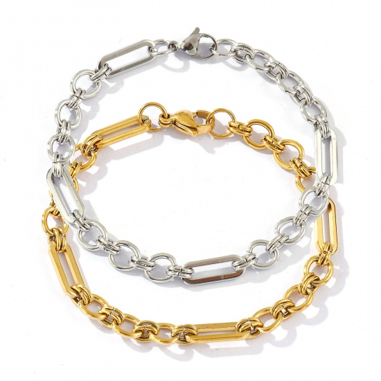 Picture of 1 Piece Eco-friendly Dainty Exquisite Multicolor 304 Stainless Steel Handmade Link Chain Bracelets For Women Gift 18cm(7.1") long