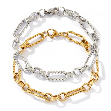 Picture of Wholesale 304 Stainless Steel Handmade Link Chain Bracelets, Multicolor Eco-friendly, Women's Exquisite Dainty Gift Jewelry Supply, 18cm(7.1") long