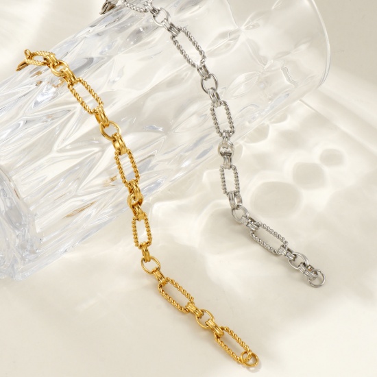 Bild von Umweltfreundlich Elegant Exquisit Bunt 304 Edelstahl Handgefertigte Gliederkette Armband Für Frauen Geschenk 18cm lang