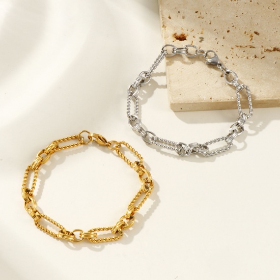 Bild von Umweltfreundlich Elegant Exquisit Bunt 304 Edelstahl Handgefertigte Gliederkette Armband Für Frauen Geschenk 18cm lang