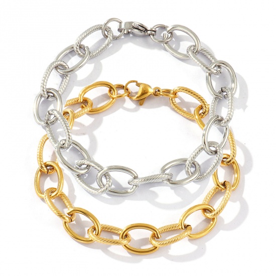 Imagen de 1 Piece Eco-friendly Dainty Exquisite Multicolor 304 Stainless Steel Handmade Link Chain Bracelets For Women Gift 19cm(7.5") long