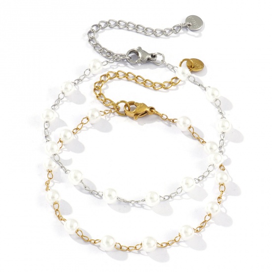 Picture of 1 Piece Eco-friendly Dainty Exquisite Multicolor White 304 Stainless Steel & Acrylic Beaded Chain Bracelets For Women Gift 18cm(7.1") long