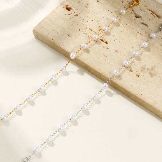 Picture of 1 Piece Eco-friendly Dainty Exquisite Multicolor White 304 Stainless Steel & Acrylic Beaded Chain Bracelets For Women Gift 18cm(7.1") long