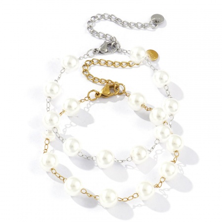 Eco-friendly Dainty Exquisite Multicolor White 304 Stainless Steel & Acrylic Beaded Chain Bracelets For Women Gift 18cm(7.1") long