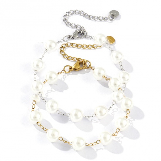 Bild von Umweltfreundlich Elegant Exquisit Bunt Weiß 304 Edelstahl & Acryl Perlenkette Armband Für Frauen Geschenk 18cm lang