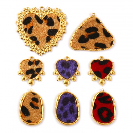 Immagine di 1 Pz Placcatura Sottovuoto PVD Ecologica Acciaio Inossidabile & Similpelle Ciondoli 18K Vero Oro Placcato Leopardo