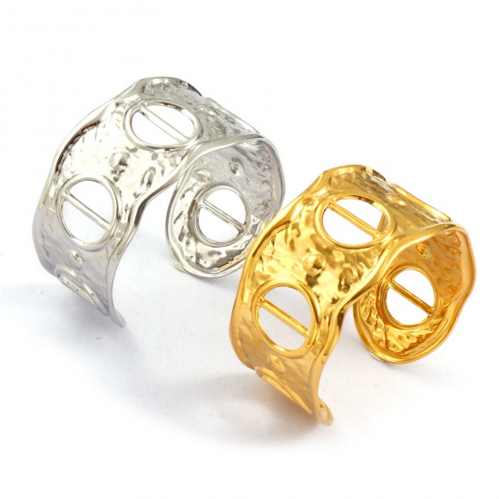 Immagine di 1 Pz Ecologico Semplice & Casual Retrò Multicolore 304 Acciaio Inossidabile Circolo Aprire Braccialetti Per Donne Regalo 16.5cm Lunghezza