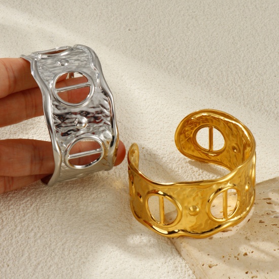 Immagine di 1 Pz Ecologico Semplice & Casual Retrò Multicolore 304 Acciaio Inossidabile Circolo Aprire Braccialetti Per Donne Regalo 16.5cm Lunghezza