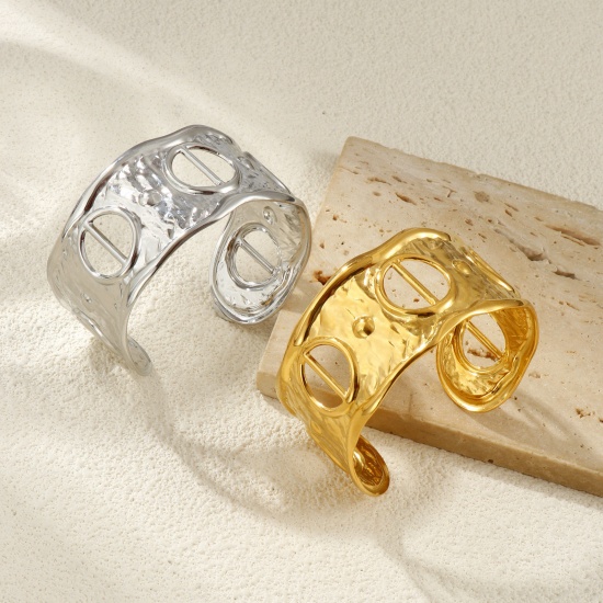 Immagine di 1 Pz Ecologico Semplice & Casual Retrò Multicolore 304 Acciaio Inossidabile Circolo Aprire Braccialetti Per Donne Regalo 16.5cm Lunghezza