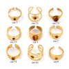 Изображение 1 Piece Eco-friendly PVD Vacuum Plating Stylish Retro 18K Real Gold Plated Brown 304 Stainless Steel & Gemstone Open Adjustable Rings For Women Gift