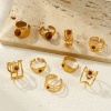 Изображение 1 Piece Eco-friendly PVD Vacuum Plating Stylish Retro 18K Real Gold Plated Brown 304 Stainless Steel & Gemstone Open Adjustable Rings For Women Gift